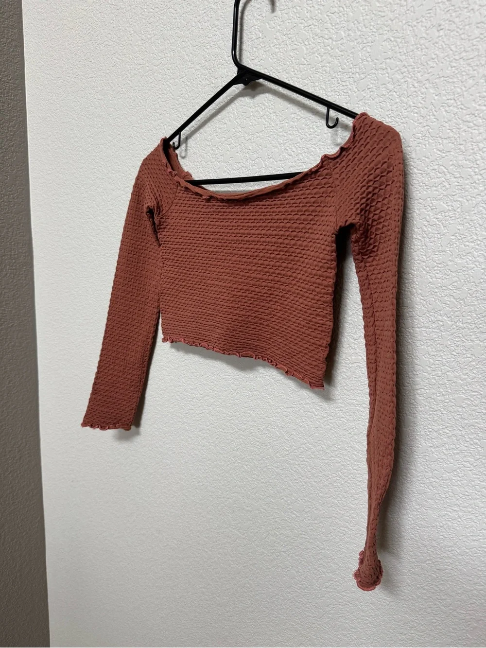 Free People Textured Smocked Long Sleeve Crop Top Women’s XS/S Brick Red